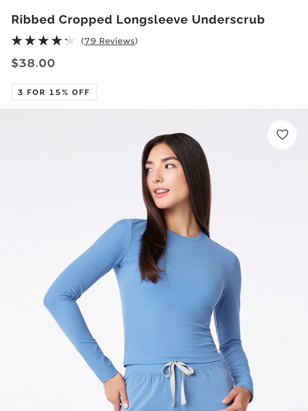 Figs Ribbed Cropped Long Sleeve Ceil Blue